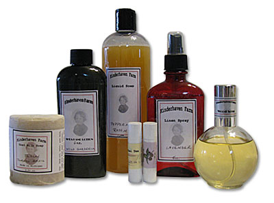 A selection of skin and personal care products handmade by Kinderhaven Farm.