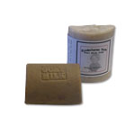 A goat milk bar soap made by Kinderhaven Farm in Michigan.